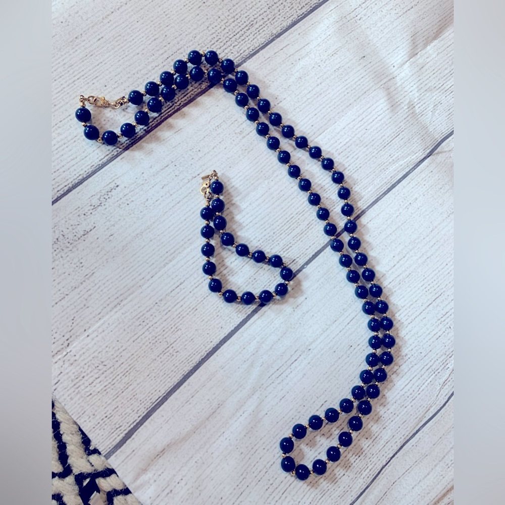 Monet Blue and Gold Beaded Necklace and Bracelet Set
